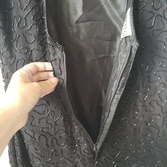 Vintage Sweelo Beaded Sequin Dress 80s Prom Cocktail Black Rainbow Glam Fancy - Picture 10 of 15